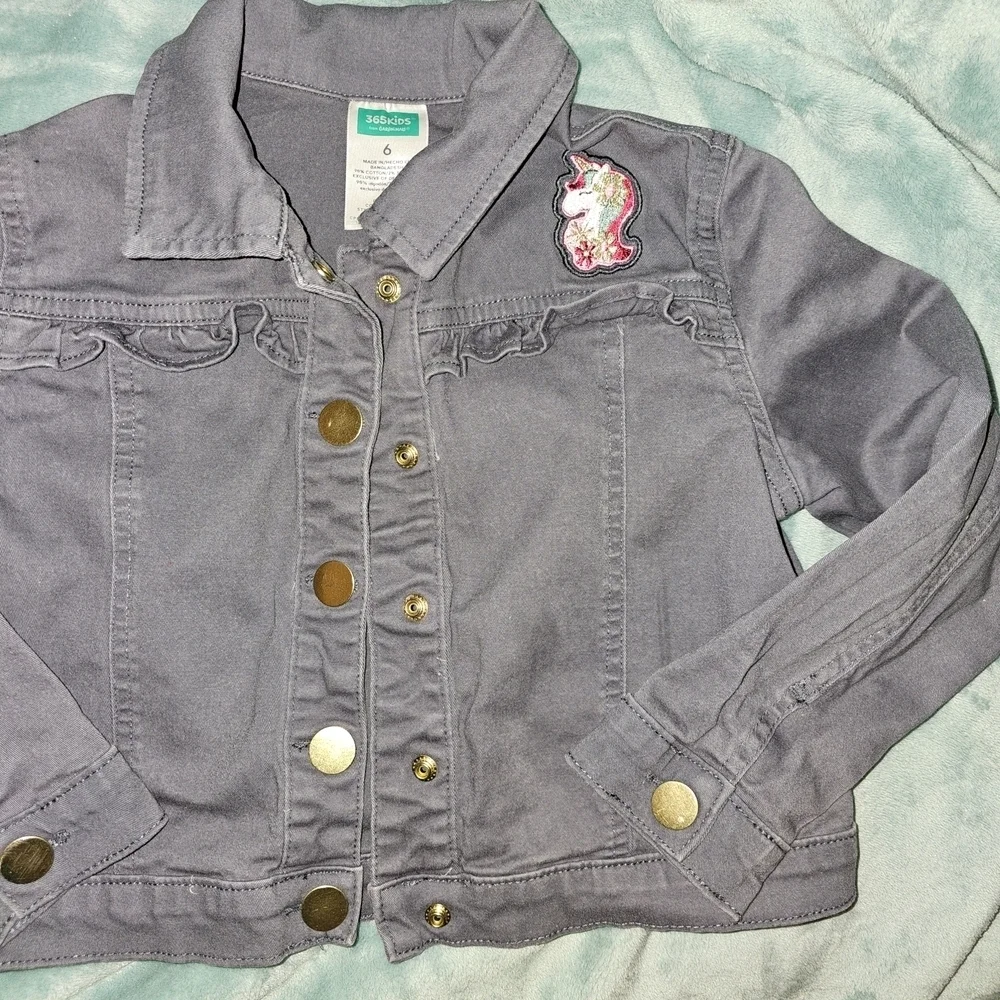 Gray Jacket with Floral Unicorn Patch